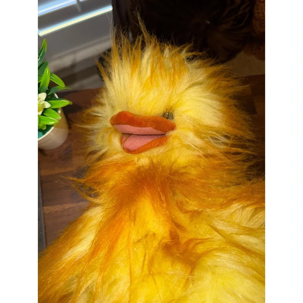 Folkmanis Funny Bird Hand Puppet Yellow Orange Shaggy Plush 20 Inch 2365 NWT